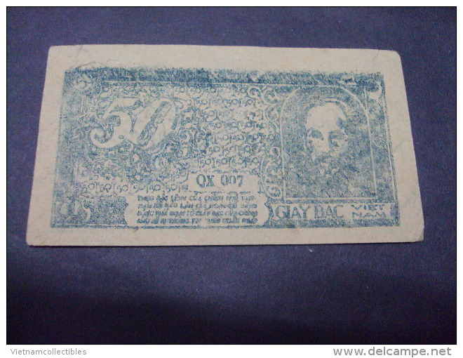 North Vietnam Viet Nam 50 Xu AU Banknote 1948 - Blue Serial Number - RARE / 02 Images - Vietnam