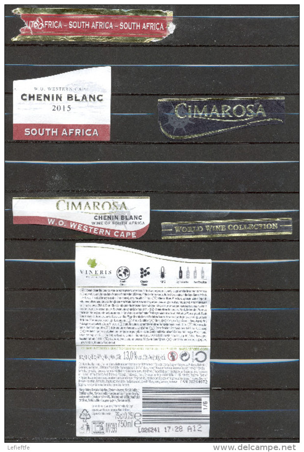 813 - Chenin Blanc Western Cape - 2015 - Cimarosa - Vin Blanc Afrique Du Sud - Vineris - 6 étiquettes Pour 1 Bouteille - Weisswein