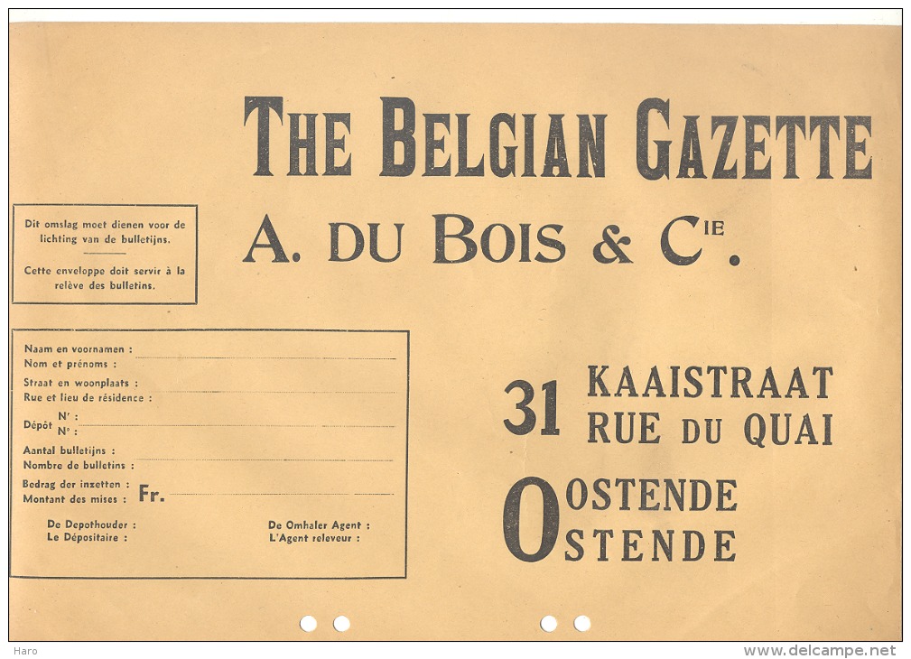 Enveloppe De " The Belgian Gazette "  OOSTENDE - OSTENDE ( AF) - Printing & Stationeries