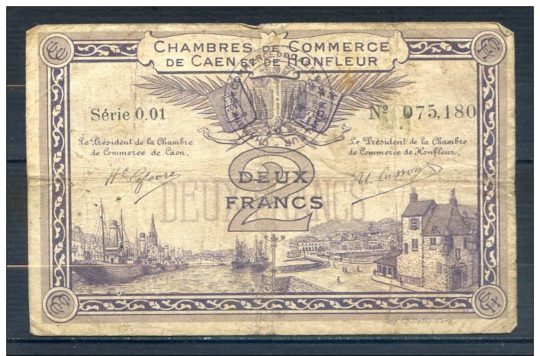 Caen Et Honfleur Billet De 2 Francs 1920 Série 0.01 - Chamber Of Commerce