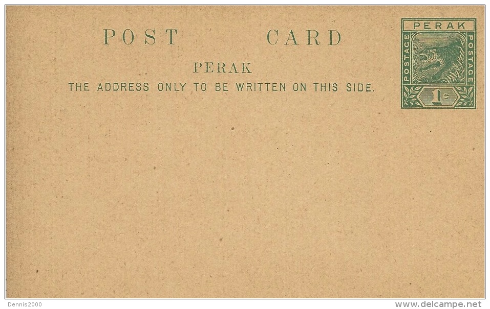 POST CARD  E P 1 C.  De PERAK   ( Non Utilisée - Tigre Sur Le T P  ) - Autres & Non Classés