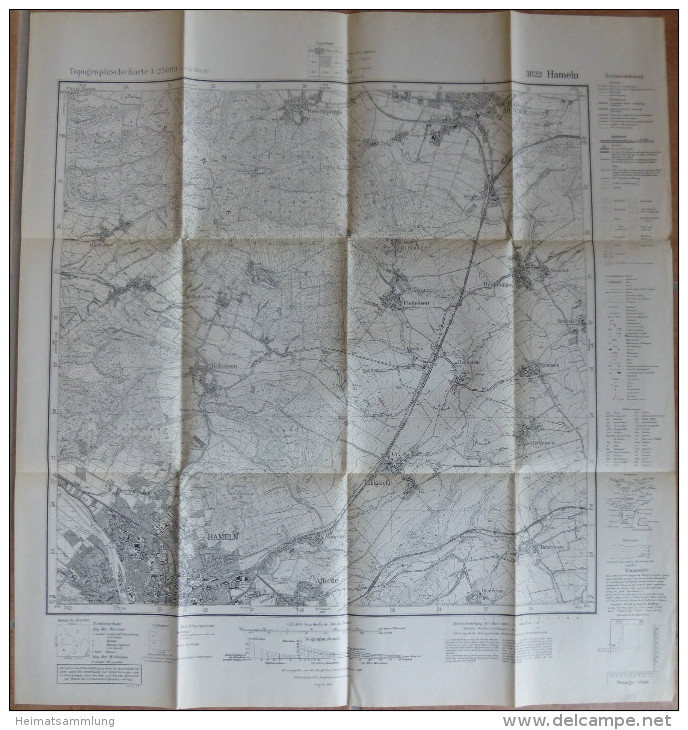 Hameln 3822 - Topographische Karte 1:25000 - Ausgabe 1954 Durch Das Niedersächsische Landesvermessungsamt - Topographische Karten
