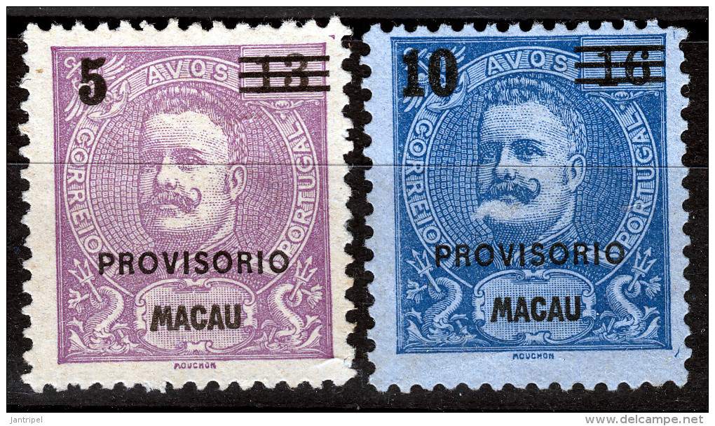 MACAU  1900  5 & 10C PROVISORIO  MH NO GUM - Unused Stamps