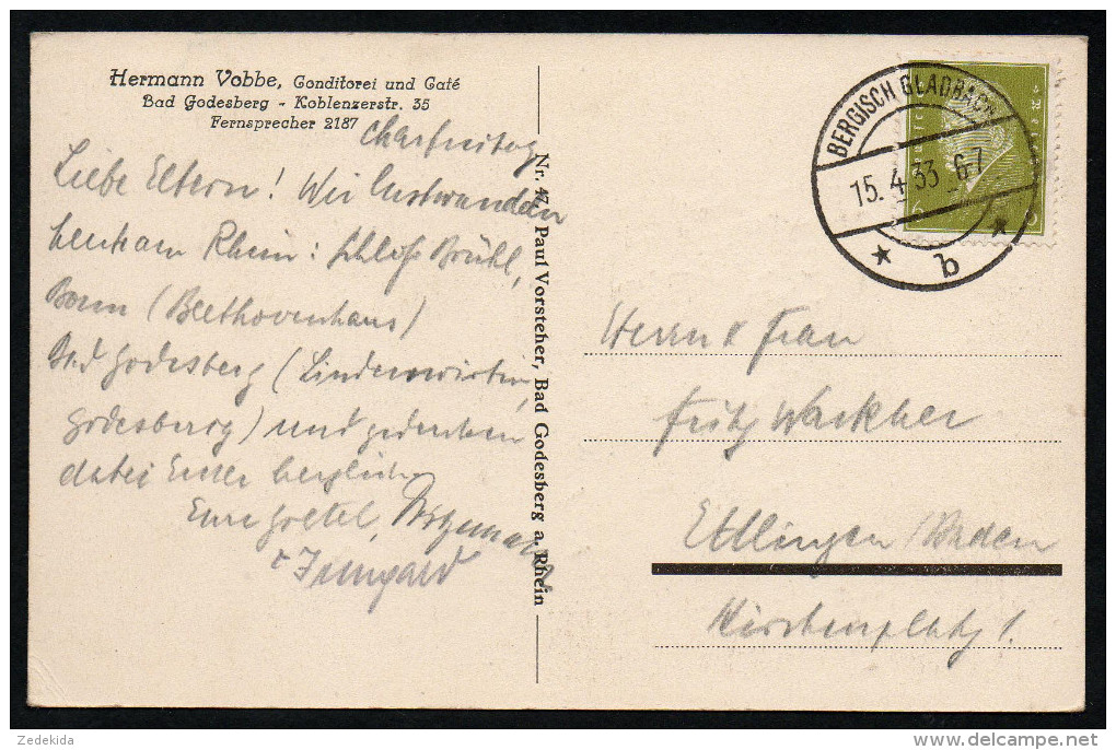 2778 - Alte Ansichtskarte - Godesburg Burg Gel 1933 - Bergisch Gladbach