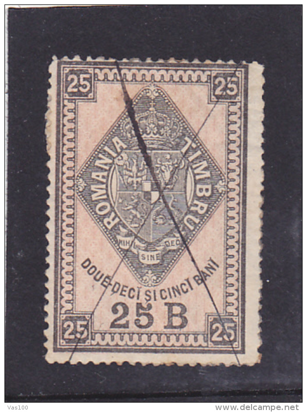 USED REVENUE STAMP,1875,COAT OF ARMS IN DIAMOND,ROMANIA. - Fiscales