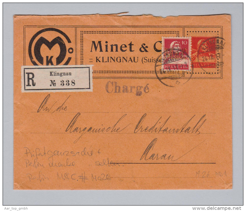 Schweiz Privat-Ganzsache 1917-09-24 Klingnau Mit Perfin Marke "M&C" #M026 Selten - Entiers Postaux