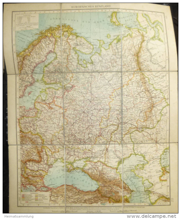 Europäisches Russland - 1:8'700'000 - 40cm X 50cm 9 Teile Auf Leinen Gezogen 1908 - Topographische Karten