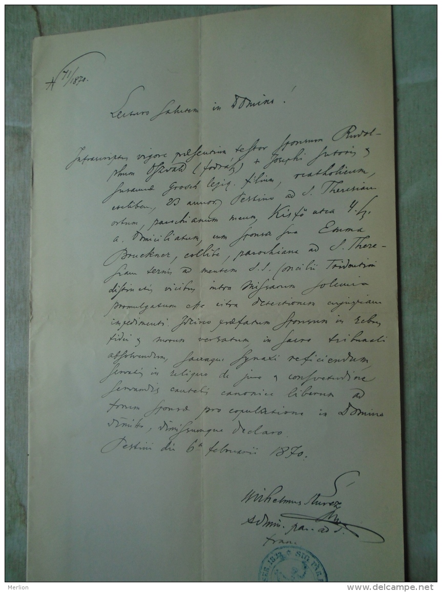 D137988.8 Old Document  Hungary   -Rudolf Oszvald -Susanna Grosch  Pest  1870 - Engagement