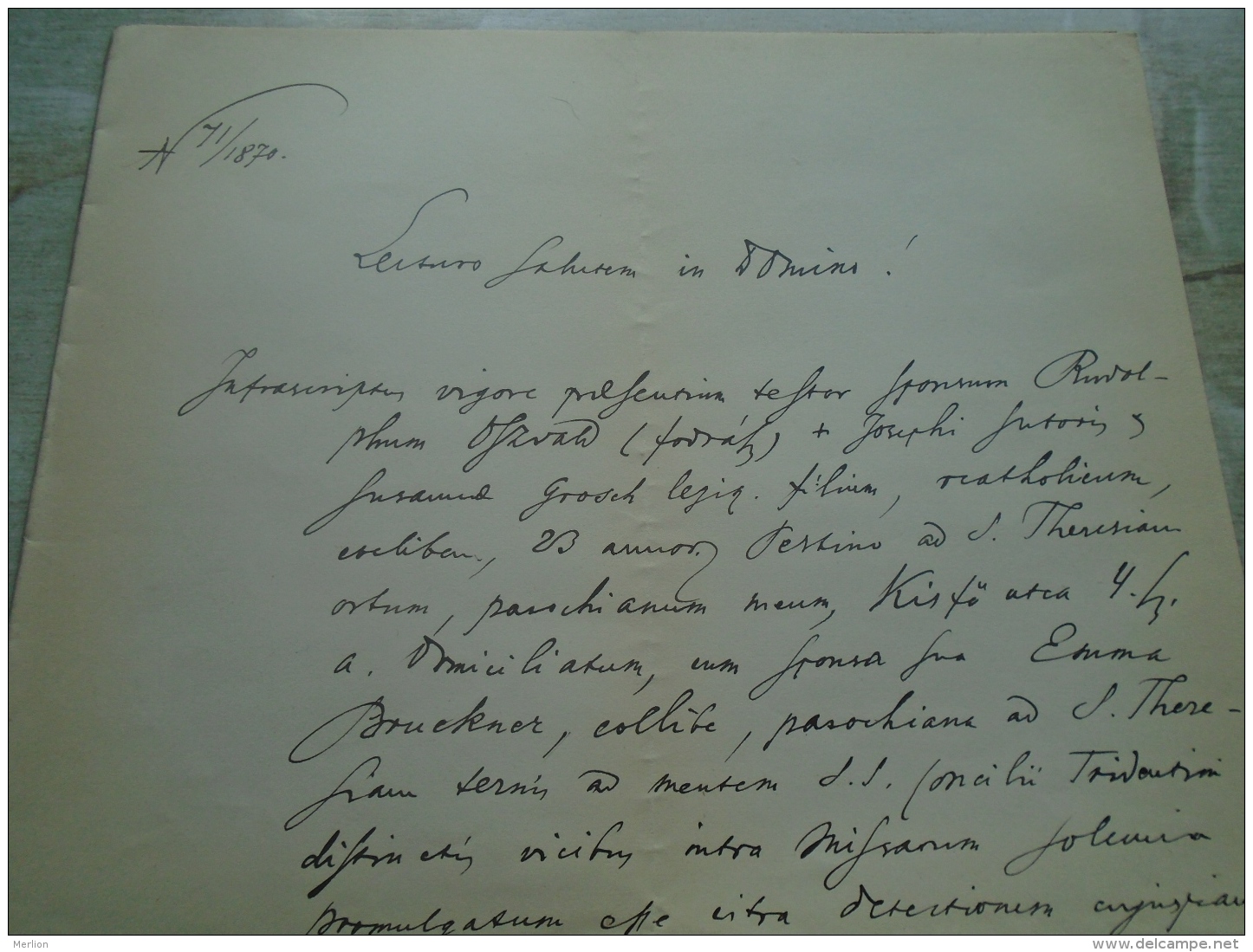 D137988.8 Old Document  Hungary   -Rudolf Oszvald -Susanna Grosch  Pest  1870 - Fiançailles