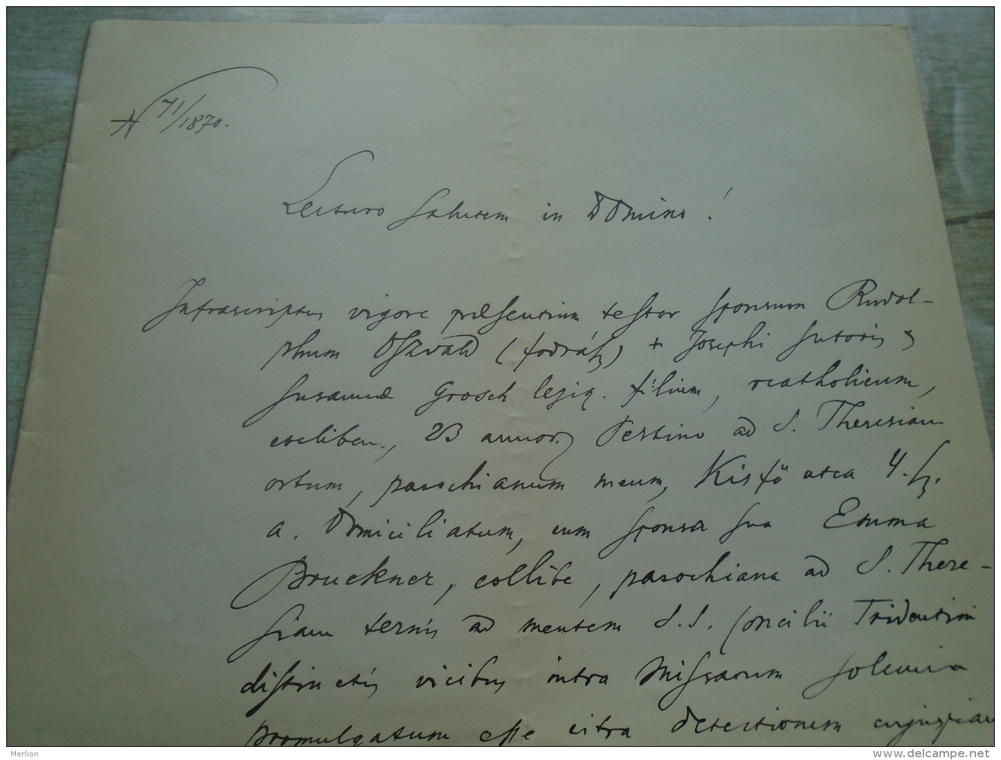 D137988.8 Old Document  Hungary   -Rudolf Oszvald -Susanna Grosch  Pest  1870 - Engagement