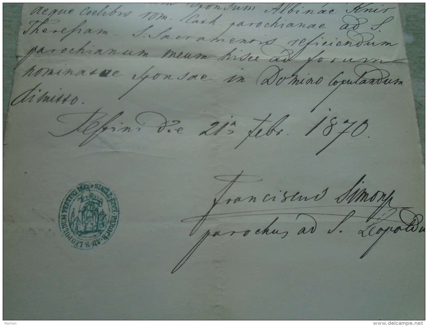 D137988.9  Old Document  Hungary  Joannes BOREK - Anna HOLY - Albina KNIR - Pest 1870 - Verloving