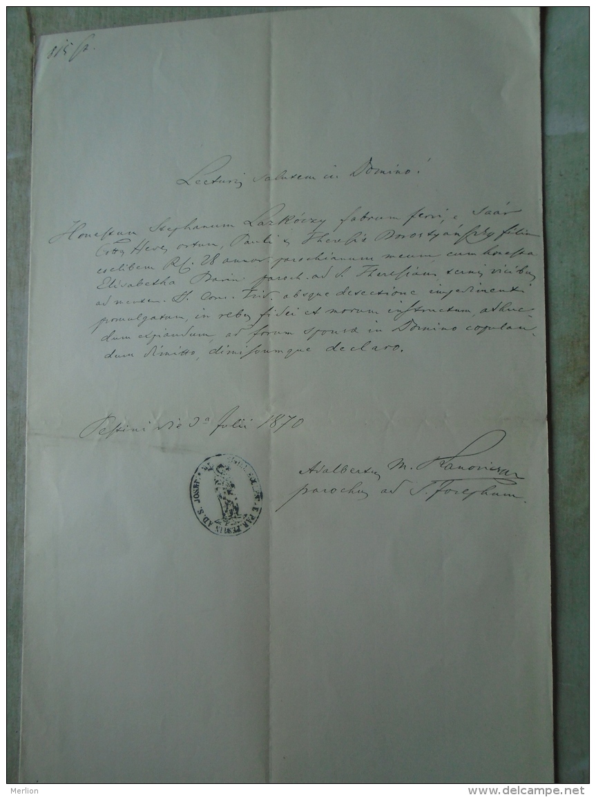 D137988.10 Old Document  Hungary  Stephan  Lazkóczy -Theresia Borostyánszky 1870 Pest - Fidanzamento