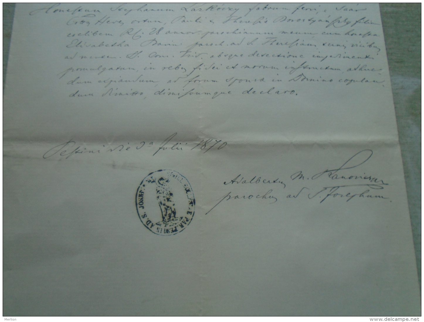 D137988.10 Old Document  Hungary  Stephan  Lazkóczy -Theresia Borostyánszky 1870 Pest - Compromiso