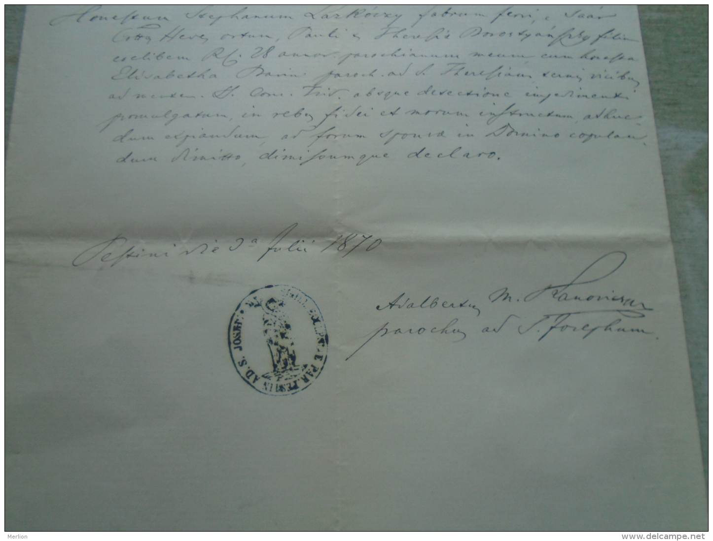 D137988.10 Old Document  Hungary  Stephan  Lazkóczy -Theresia Borostyánszky 1870 Pest - Fiançailles