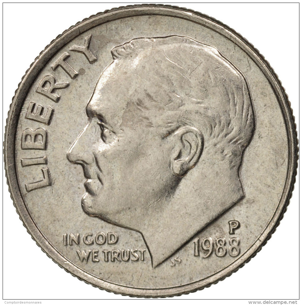 États-Unis, Roosevelt Dime, 1988, Philadelphia, TTB+, KM:195a - 1946-...: Roosevelt