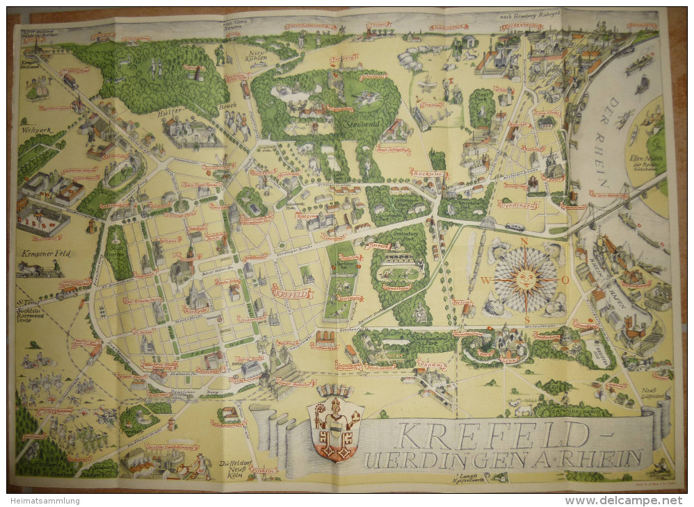 Krefeld-Uerdingen Am Rhein - Lageplan Signiert Hugo Peters 1957 - 41cm X 59cm - Sonstige & Ohne Zuordnung