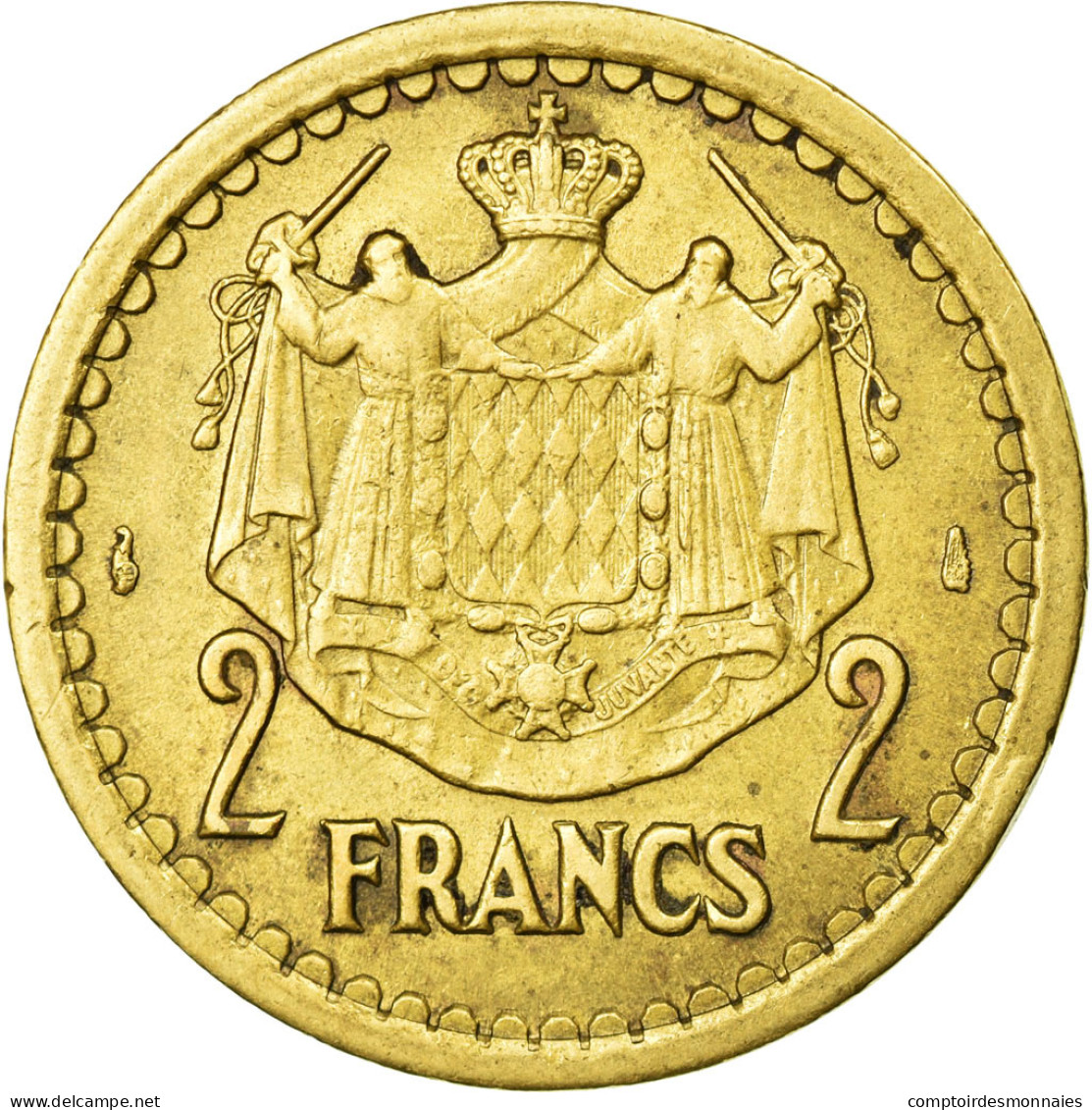 Monnaie, Monaco, Louis II, 2 Francs, 1945, TTB+, Aluminum-Bronze, KM:121a - 1922-1949 Louis II