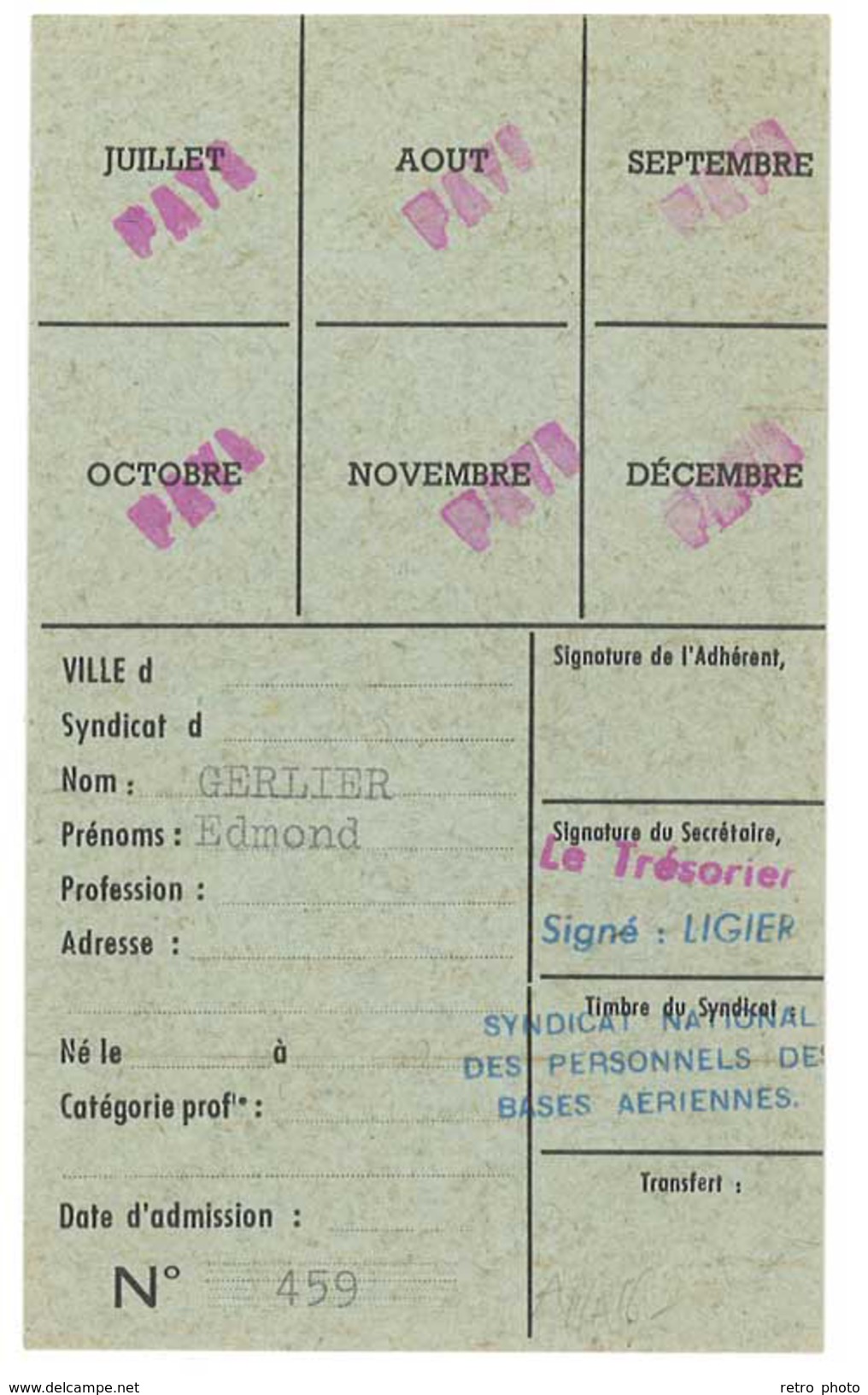 Carte Syndicat National Des Personnels Des Bases Aériennes, 1957 - Autres & Non Classés