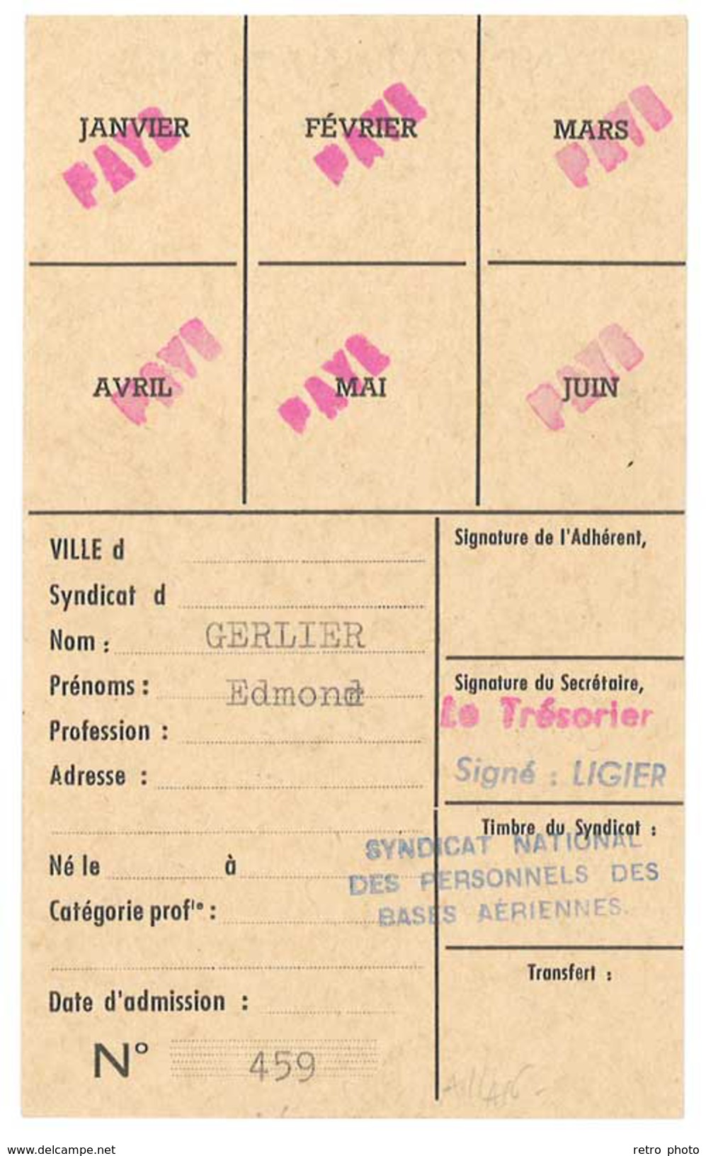 Carte Syndicat National Des Personnels Des Bases Aériennes, 1957 - Autres & Non Classés