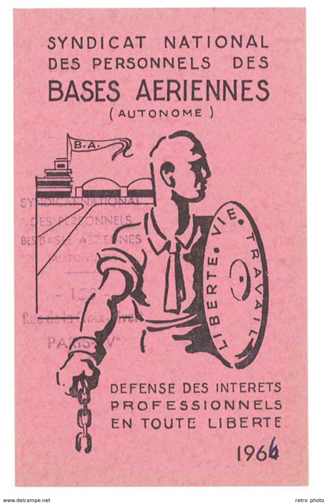 Carte Syndicat National Des Personnels Des Bases Aériennes, 1966 - Autres & Non Classés