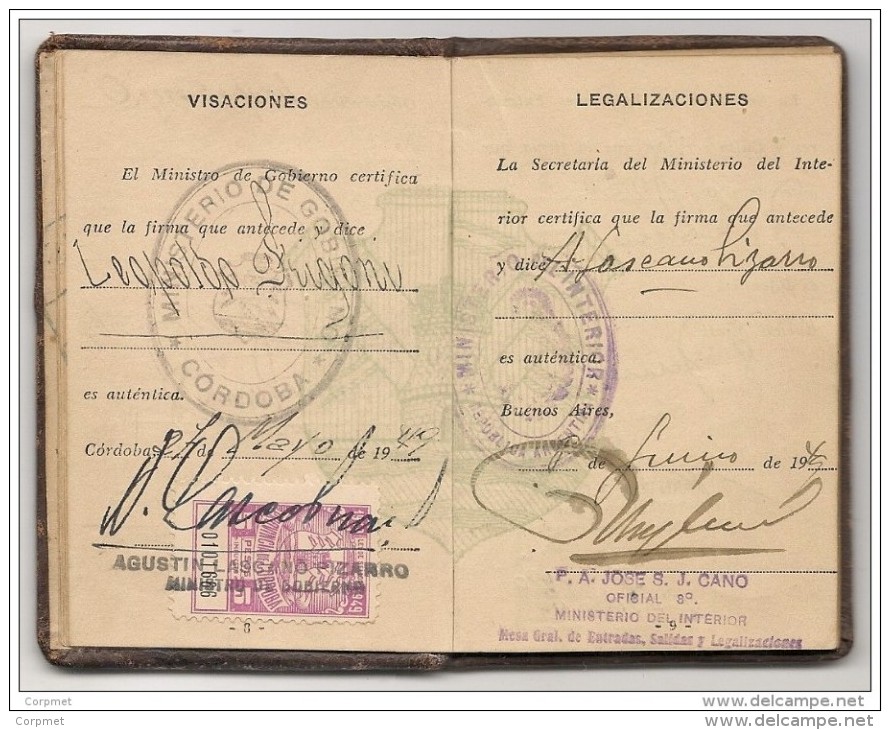 ARGENTINA - Xrare 1949 PASSPORT - PASSEPORT - Israel 1949 Visa and consular revenues - rare ITALIA revenues - see descr