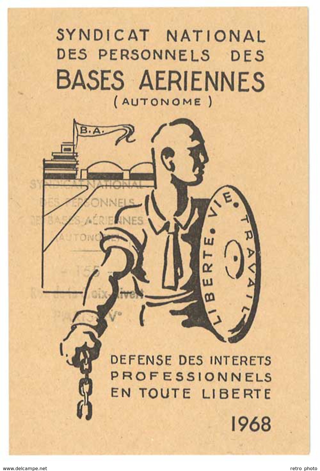 Carte Syndicat National Des Personnels Des Bases Aériennes, 1968 - Autres & Non Classés