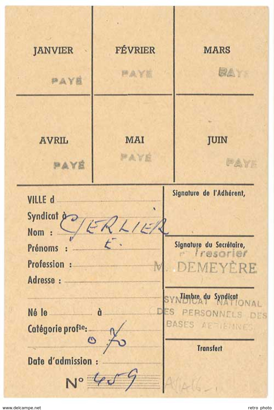 Carte Syndicat National Des Personnels Des Bases Aériennes, 1968 - Autres & Non Classés