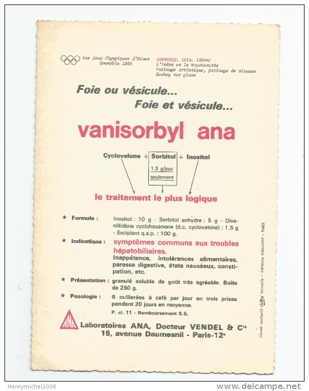 Isère - 38 - Grenoble Olympique 1968 Pub Laboratoire Pharmaceutique - Grenoble