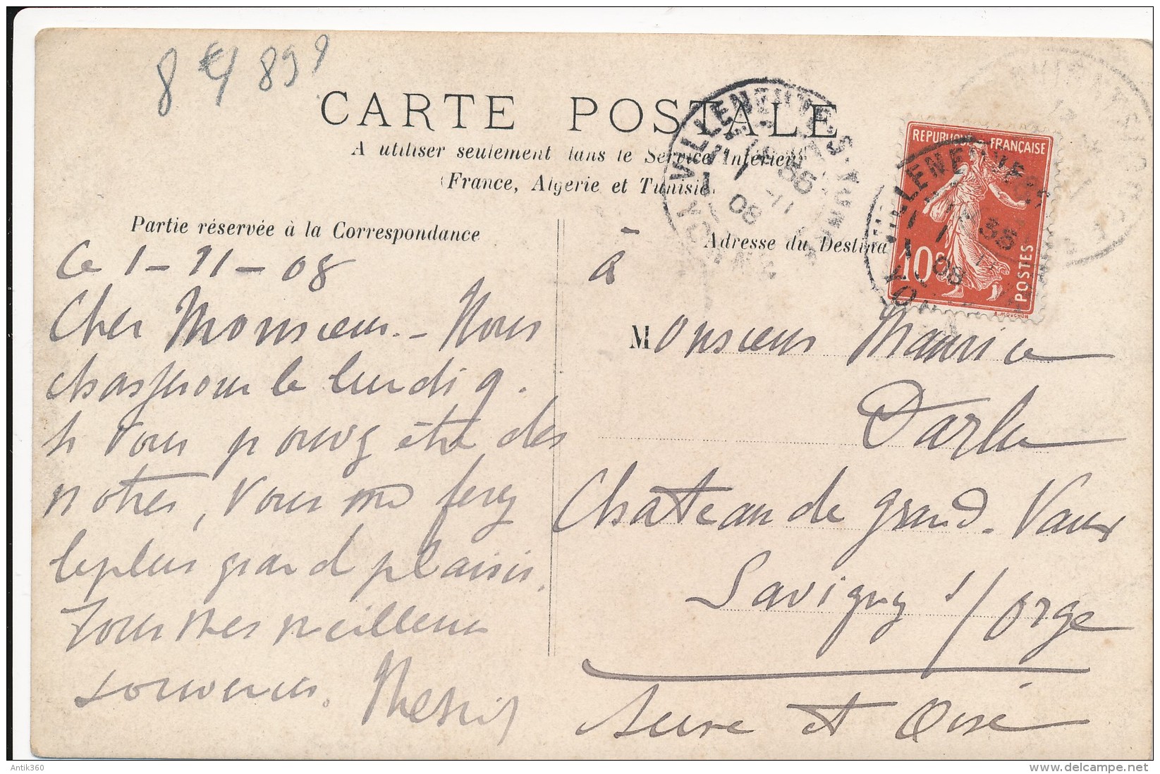 CPA 89 Carte-photo N°1 Cachet Postal VILLENEUVE SUR YONNE Bel Attelage Avec Cachet à Froid Du Château Du Champ Du Guet - Villeneuve-sur-Yonne