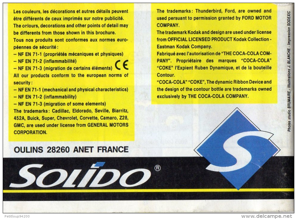 CATALOGUE VOITURES SOLIDO 1991 - Catalogues & Prospectus