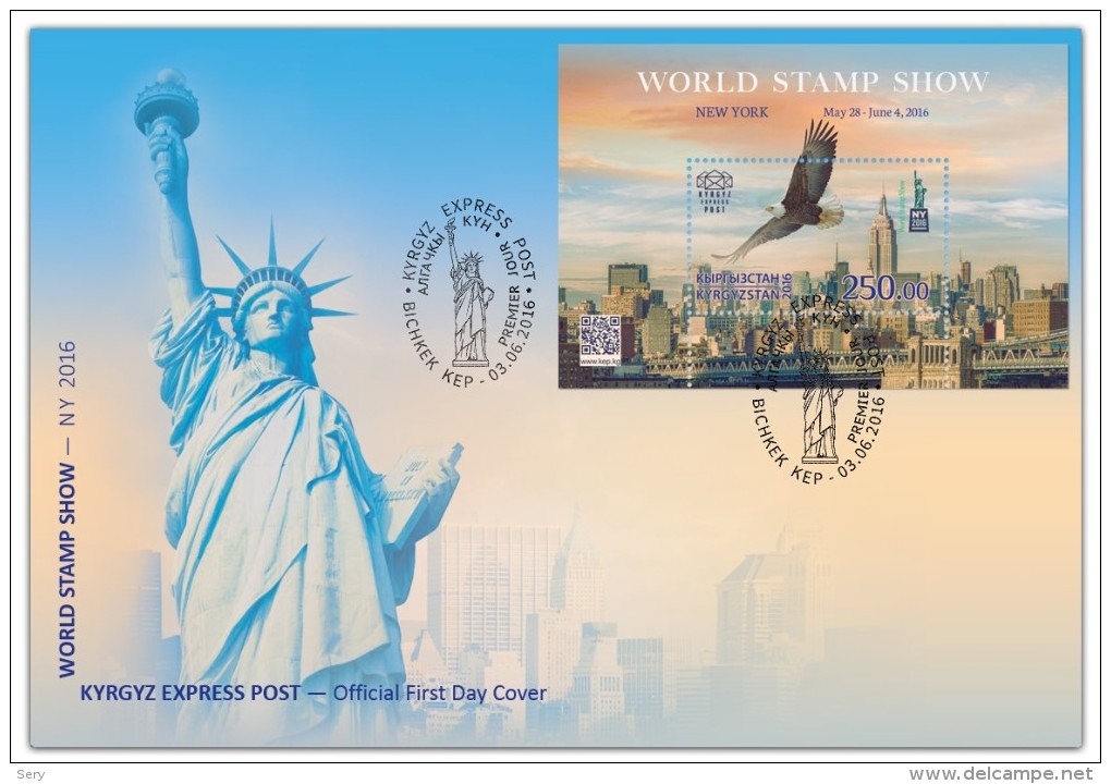 Kyrgyzstan 2016 FDC World Philatelic Exhibition Of 2016 World Stamp Show Panorama Of New York Eagle - Esposizioni Filateliche