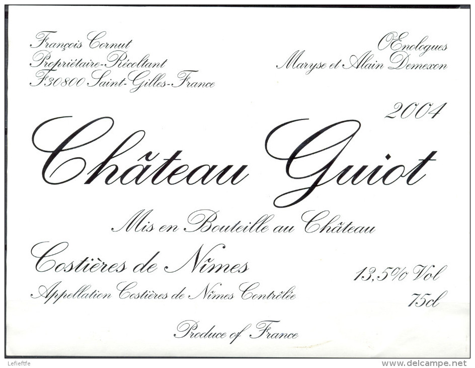 083 - Costières De Nîmes - 2004 - Château Guiot -Françoise Cornet Propriétaire Récoltant 30800 Saint Gilles - Vino Rosado