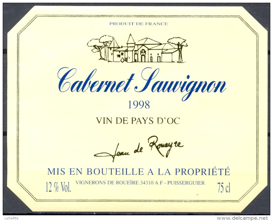 096 - Vin De Pays D'Oc - 1998 - Cabernet Sauvignon - Jean De Roueire 34110 Puisserguier - Languedoc-Roussillon