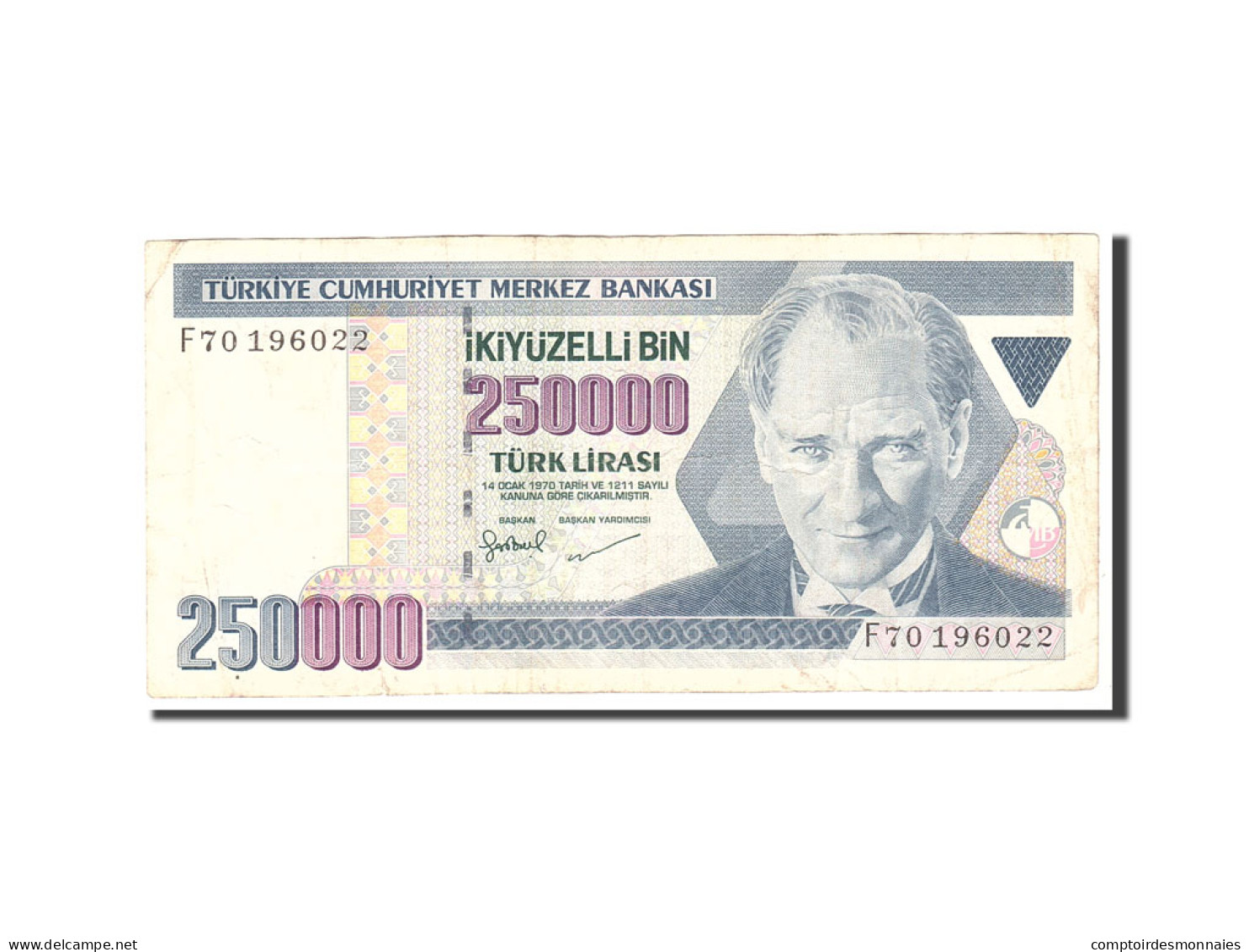 Billet, Turquie, 250,000 Lira, 1970, 1998, KM:211, TB - Turquie