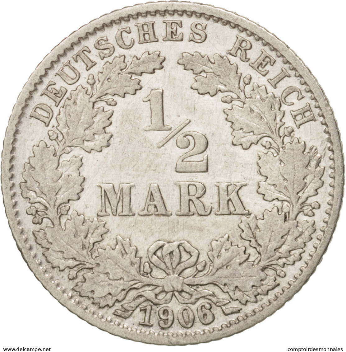 Monnaie, GERMANY - EMPIRE, 1/2 Mark, 1906, Karlsruhe, TB+, Argent, KM:17 - 1/2 Mark