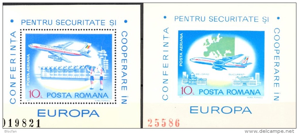 Europa Flughafen 1977 Rumänien Block 143+144 B ** 48€ Imperf.Konferenz Belgrad Boeing 707 KSZE Bloc M/s Sheet Bf Romania - Blocs-feuillets