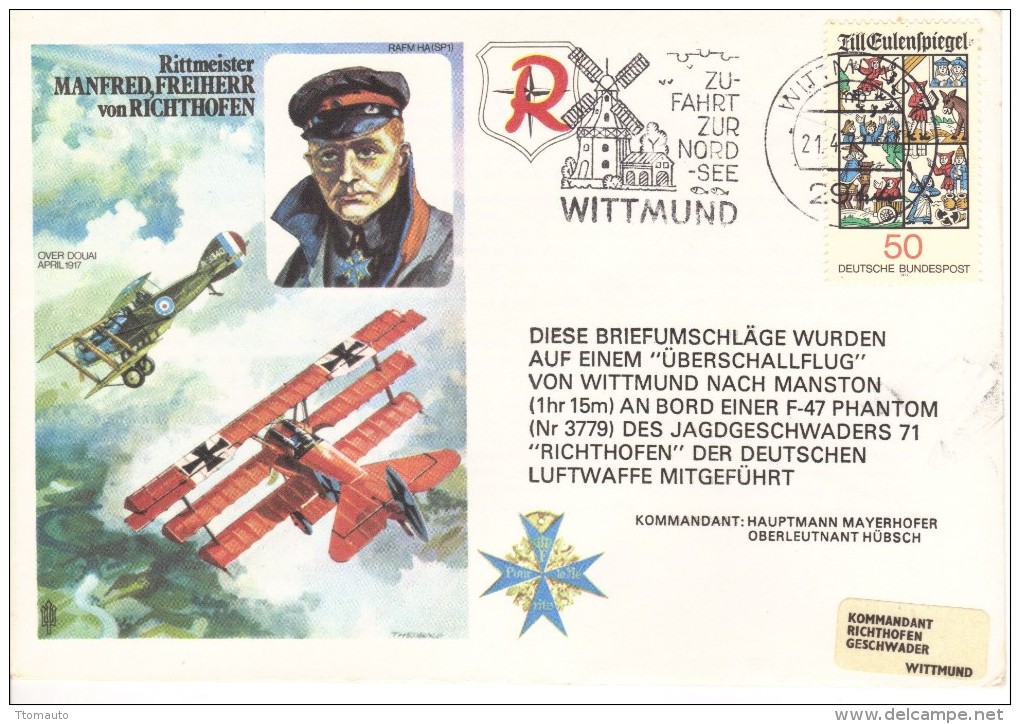 Rittmeister Manfred, Freiherr Von Richthofen (Red Baron)  -  WW1 Ace Allemagne  -  Flown FDC  -  Enveloppe 1er - Aerei