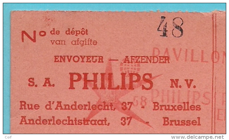 Ontvangkaart Met Roodfrankeering " B992 / PHILIPS EXPO'58 PAVILLON " Met Stempel  BRUSSEL Naar MALDEGEM - Autres & Non Classés