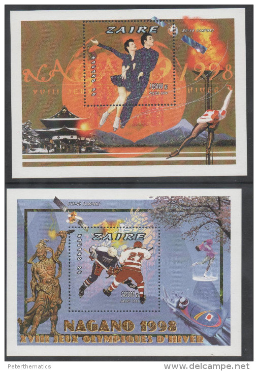 ZAIRE,  1998, MNH, WINTER OLYMPICS, NAGANO 1998, ICE SKATING, ICE HOCKEY, MOUNTAINS, 2 S/SHEETS - Winter 1998: Nagano