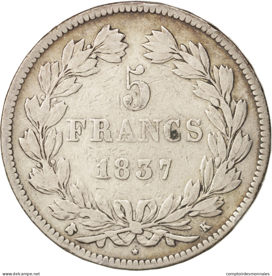 Monnaie, France, Louis-Philippe, 5 Francs, 1837, Bordeaux, TB, Argent, KM:749.7 - J. 5 Francs