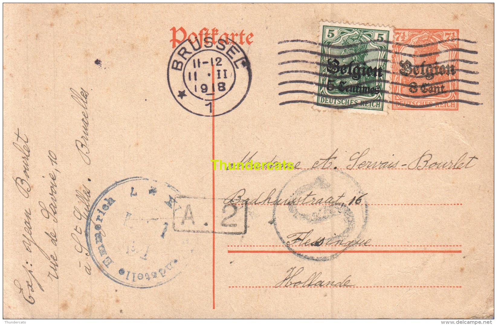 CARTE POSTALE POSTKARTE BRUXELLES FLESSINGUE CENSURE 1918 - OC26/37 Territoire Des Etapes