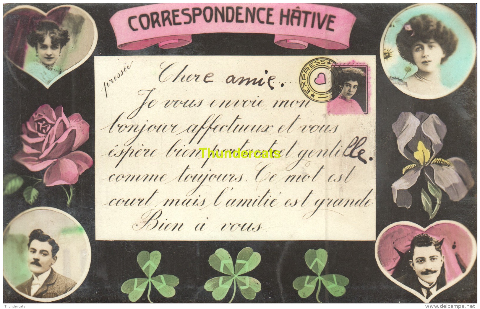 CPA COUPLE HOMME FEMME CORRESPONDENCE HATIVE TREFFLE ROSE - Autres & Non Classés