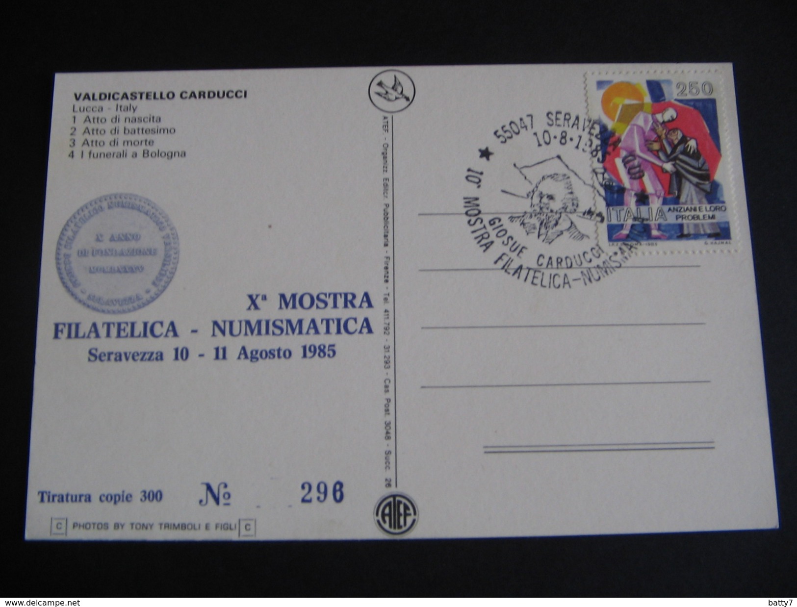 SERAVEZZA  1985   MOSTRA FILATELICA NUMISMATICA  VALDICASTELLO CARDUCCI - Manifestazioni