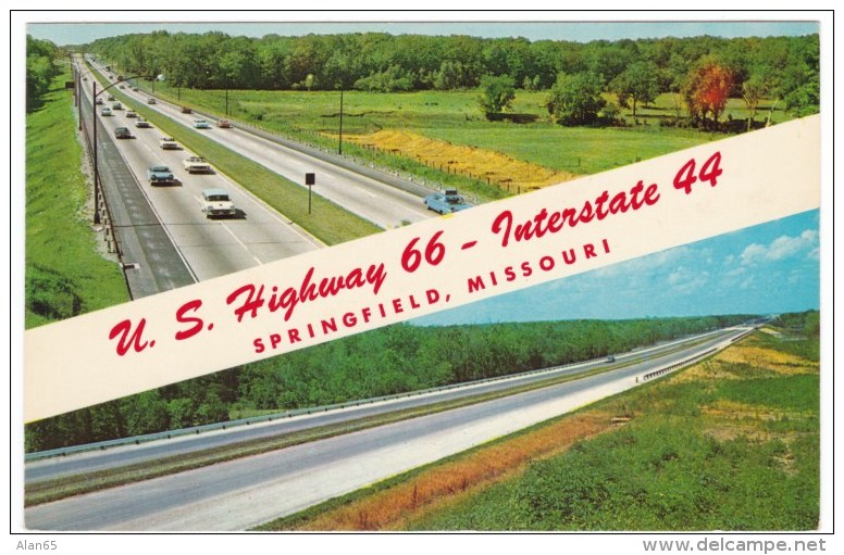 Rout 66, Springfield Missouri, Interstate Highway 44, Autos, C1950s/60s Vintage Postcard - Ruta ''66' (Route)