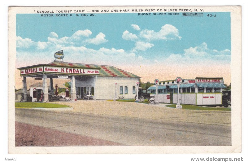 Kendall Tourist Camp, Gas Station, Loding, Silver Creek New York, C1920s Vintage Postcard - American Roadside