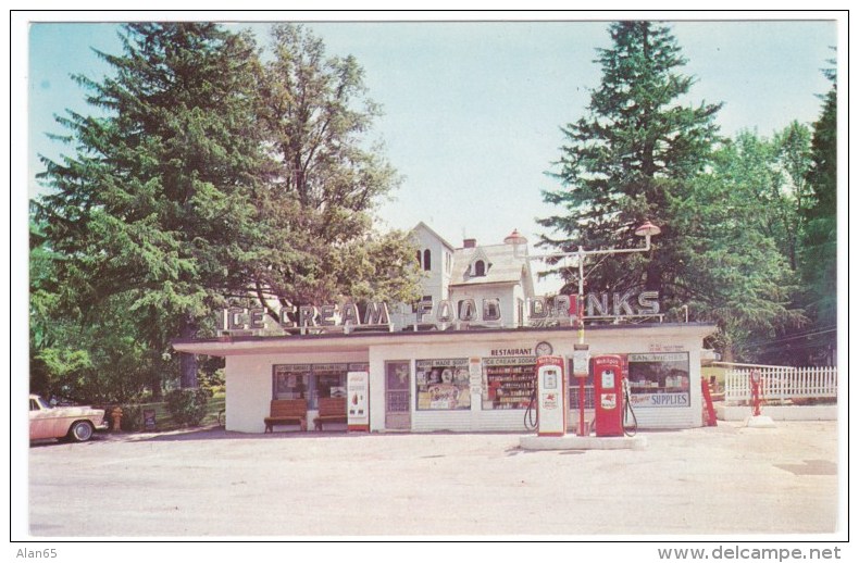 Slingerlands New York, Sanders Ice Cream Food Drinks, Gas Station, C1950s Vintage Postcard - American Roadside