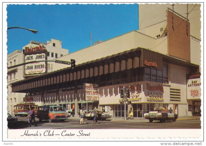 Reno Nevada, Street Scene, Harrah's Club, Autos, Casino, C1970s Vintage Postcard - Reno