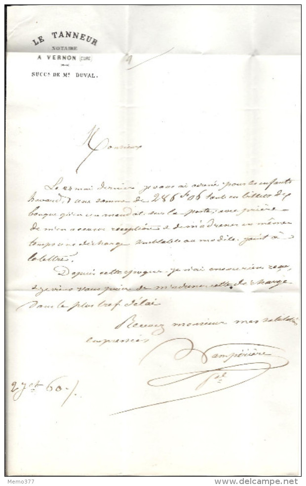 FRANCE --- L.A.C. --- PREPHILATELIE --- VERNON --- Càd 2 JUIL. 1863 Pour REBAIS -- Type 15 -- Taxe Double Trait 30 - Altri & Non Classificati