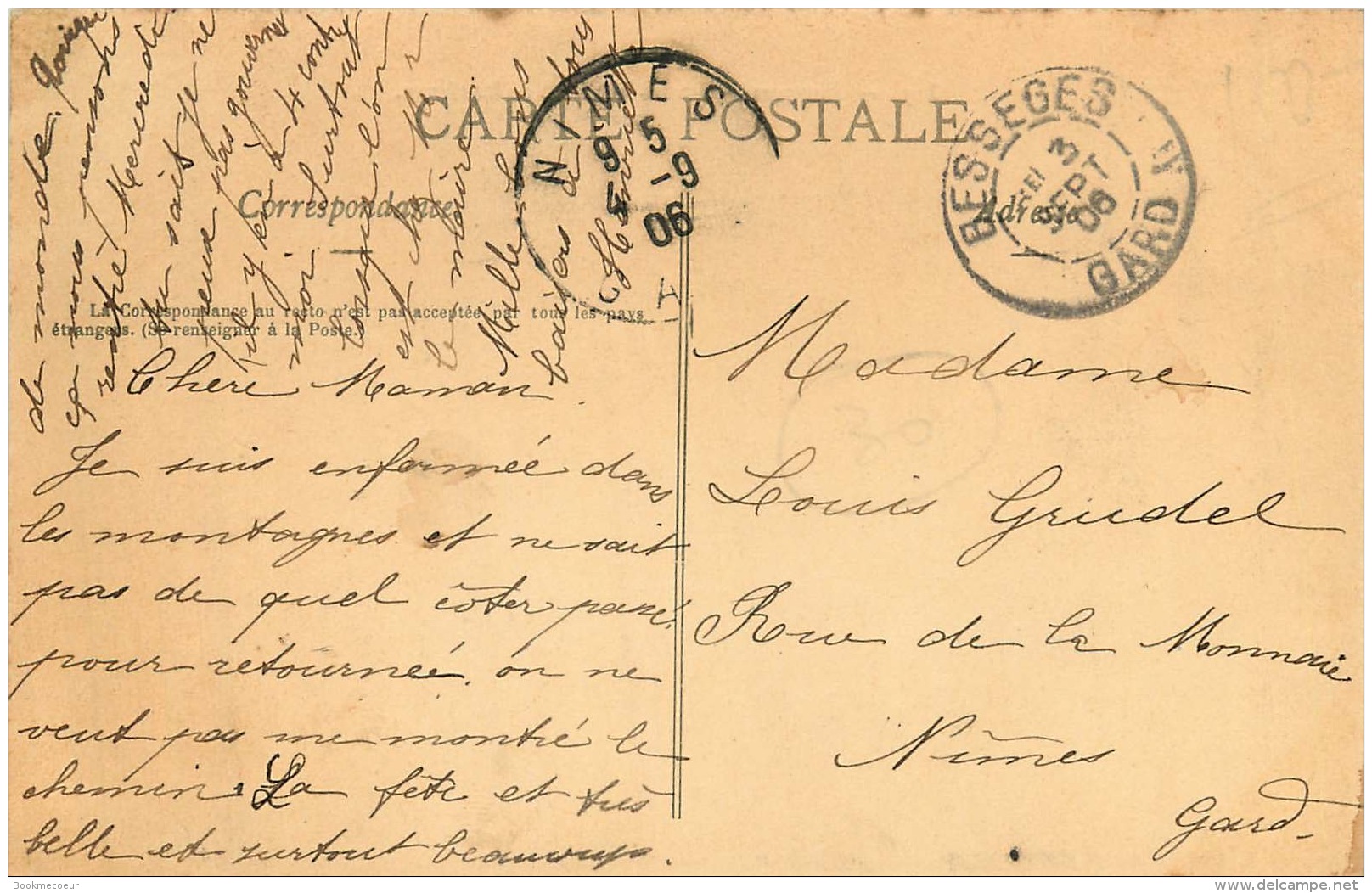 BESSEGES   Poste &amp; Route De Bordezac COULEURS  Voyagée En 1906 Pour Nîmes - Bessèges