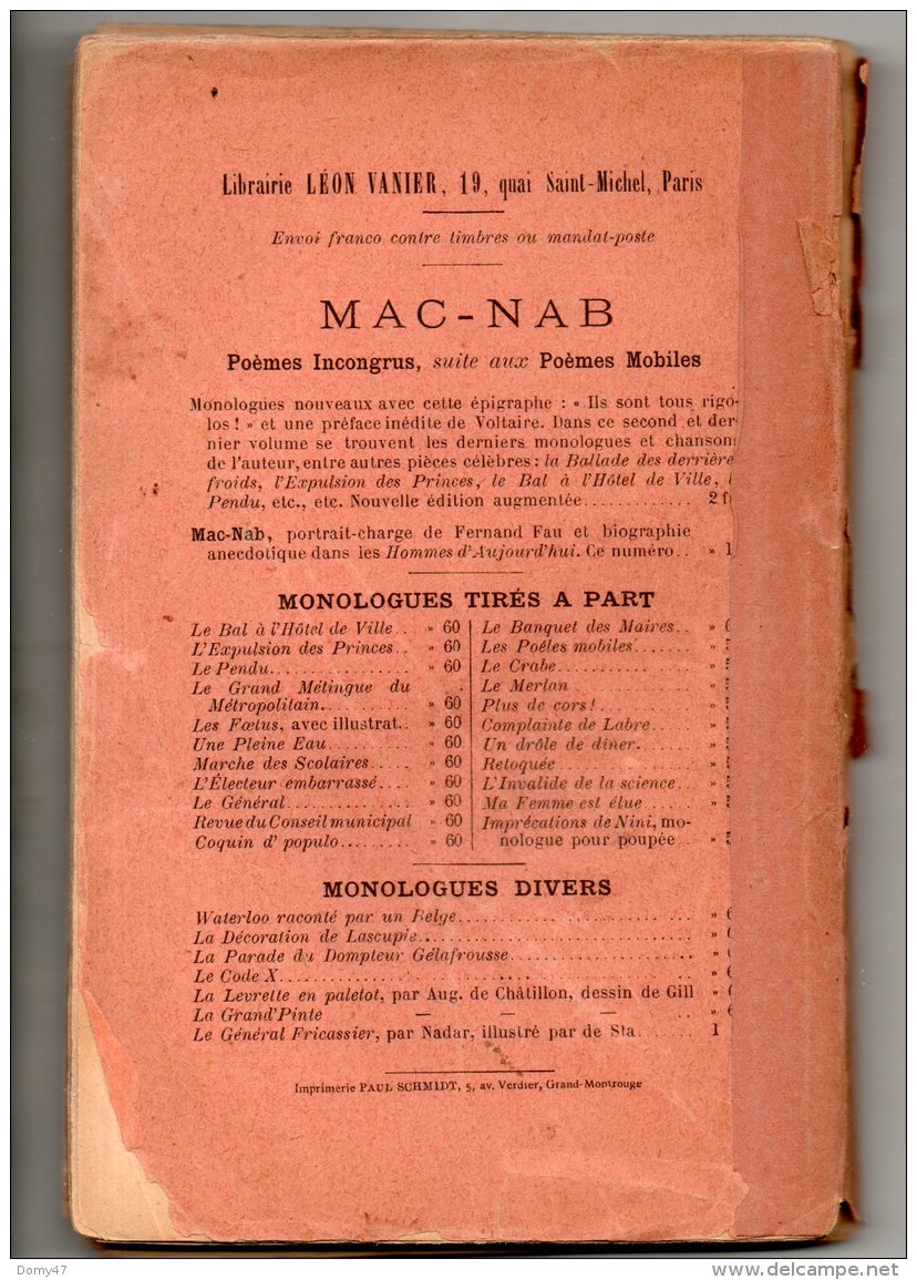 " POÈMES MOBILES " . MONOLOGUE DE MAURICE MAC . NÉ À VIERZON LE 04/01/1856 - Réf. N°162L - - Auteurs Français